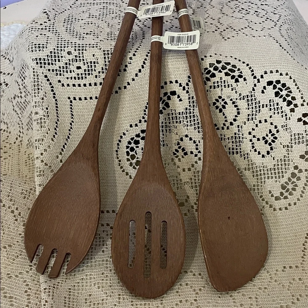Wooden Kitchen Utensil Set - Brown set of  (3) new Gibson home